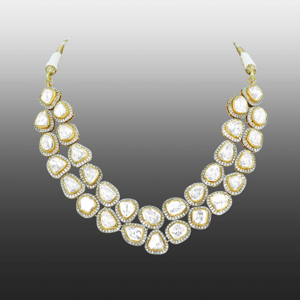 Layered Polki Diamond Necklace with Full-cut Halos